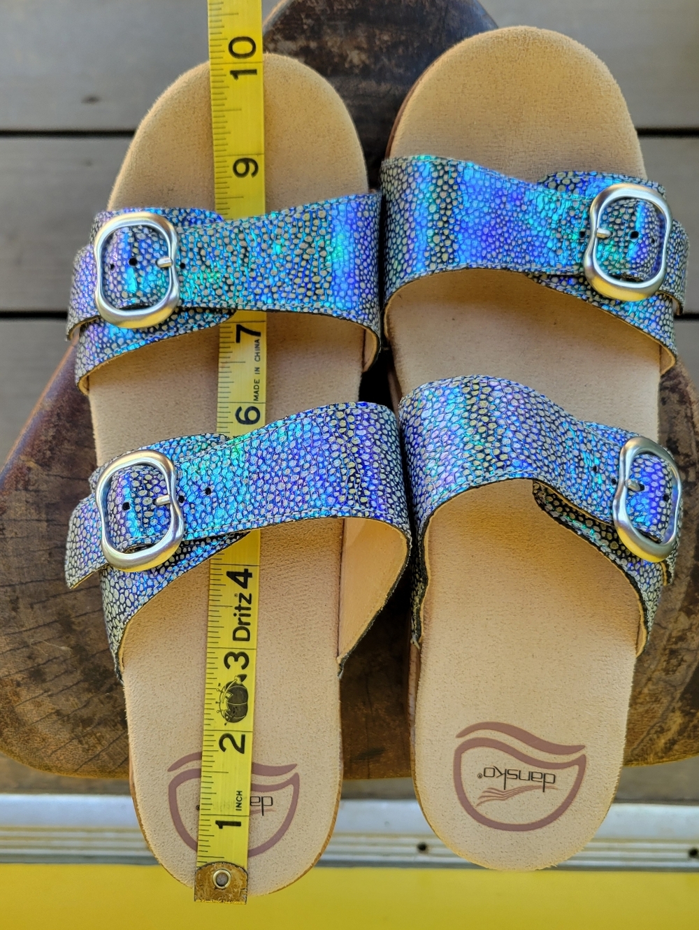Dansko Sophie Iridescent Blue Leather Platform Slide Sandals EU 40 - Picture 9 of 13